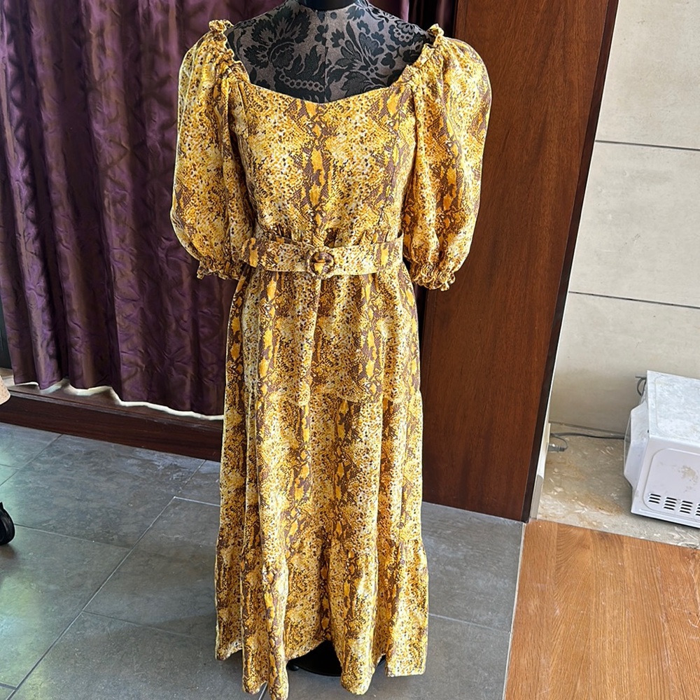 Faithfull The Brand Gold/Brown Snakeskin Patterned Dress